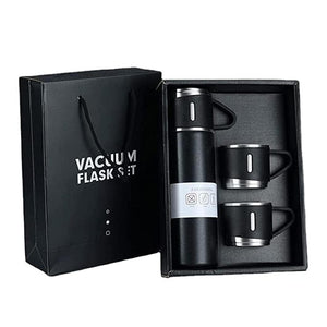 Stainless Steel Vacuum Flask Set – Insulated Black Thermos for Hot & Cold Drinks