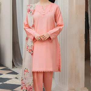3-Piece Embroidered Lawn Suit – Pink Elegance with Printed Dupatta