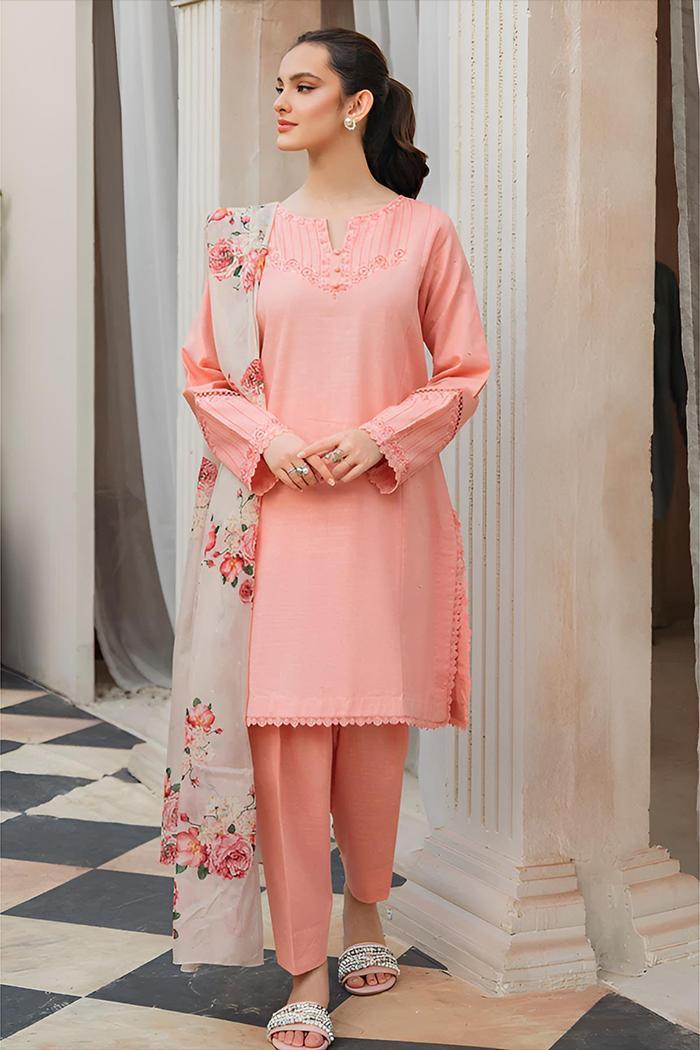 3-Piece Embroidered Lawn Suit – Pink Elegance with Printed Dupatta