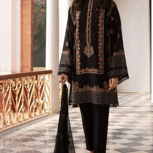 3-Piece Printed Lawn Suit – Black Tana Dora Edition (Unstitched)