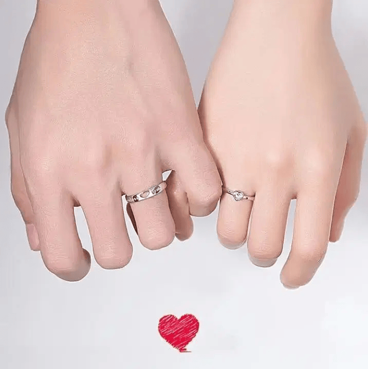 Buy Love Heart Silver Plated Couple Rings – Adjustable 2 Pcs Set