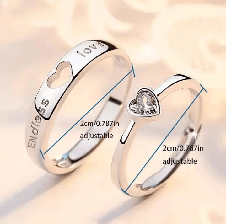 Buy Love Heart Silver Plated Couple Rings – Adjustable 2 Pcs Set