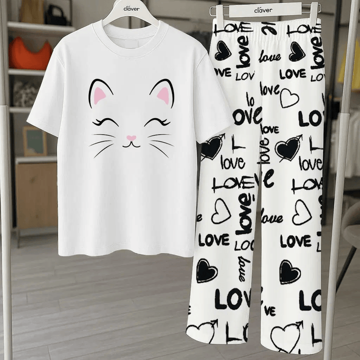 2 Pcs Women's Printed Jersey Night Suit | Soft & Stylish Nightwear