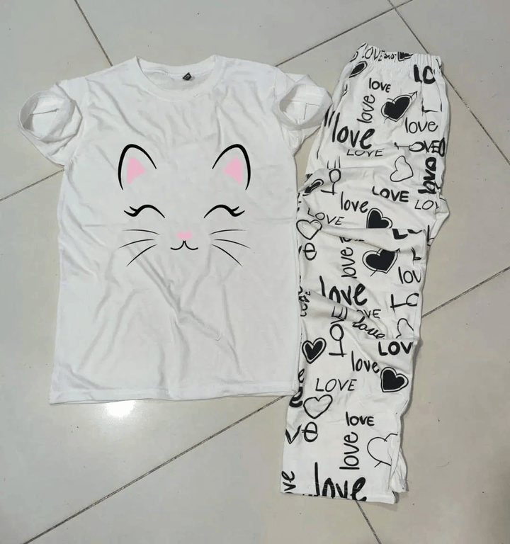 2 Pcs Women's Printed Jersey Night Suit | Soft & Stylish Nightwear