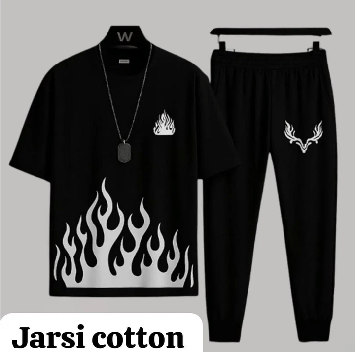 Men's Cotton Jersey Track Suit Black - 2 Pcs Graphic Sublimation