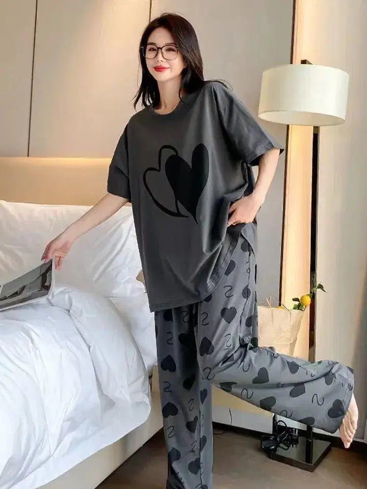Stylish Cotton Jersey Printed Night Suit for Women – 2 Pcs Set