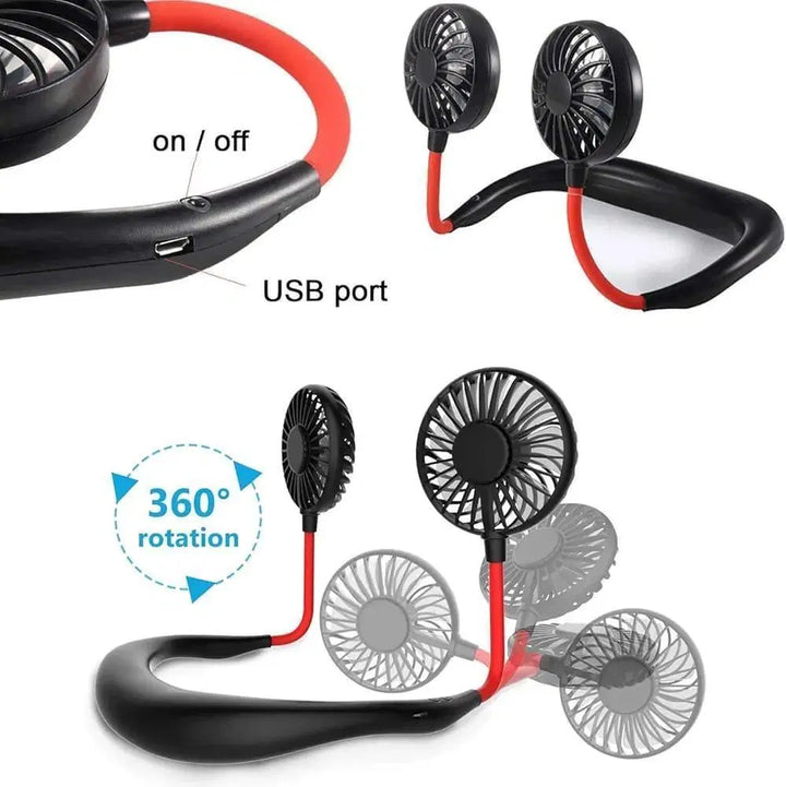 Portable Compact Neck Fan – Wearable USB Rechargeable Fan (Black)