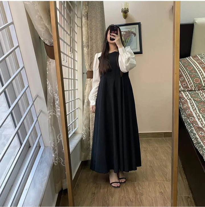 Stylish Black Georgette Frock for Women – Square Neck, Stitched 1 Pc
