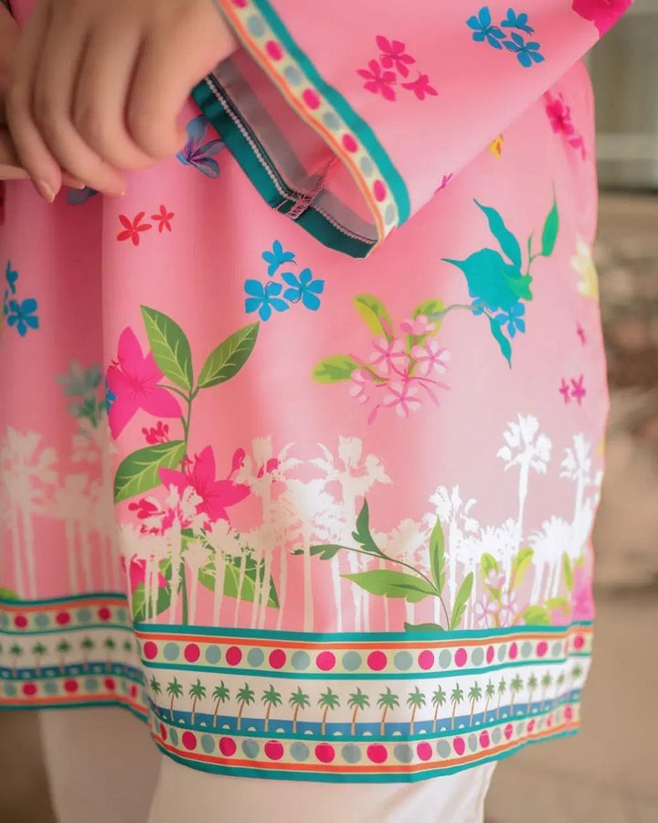 Stylish Pink Lawn Printed Shirt & Trouser Set for Women – 2 Pcs Stitched Outfit